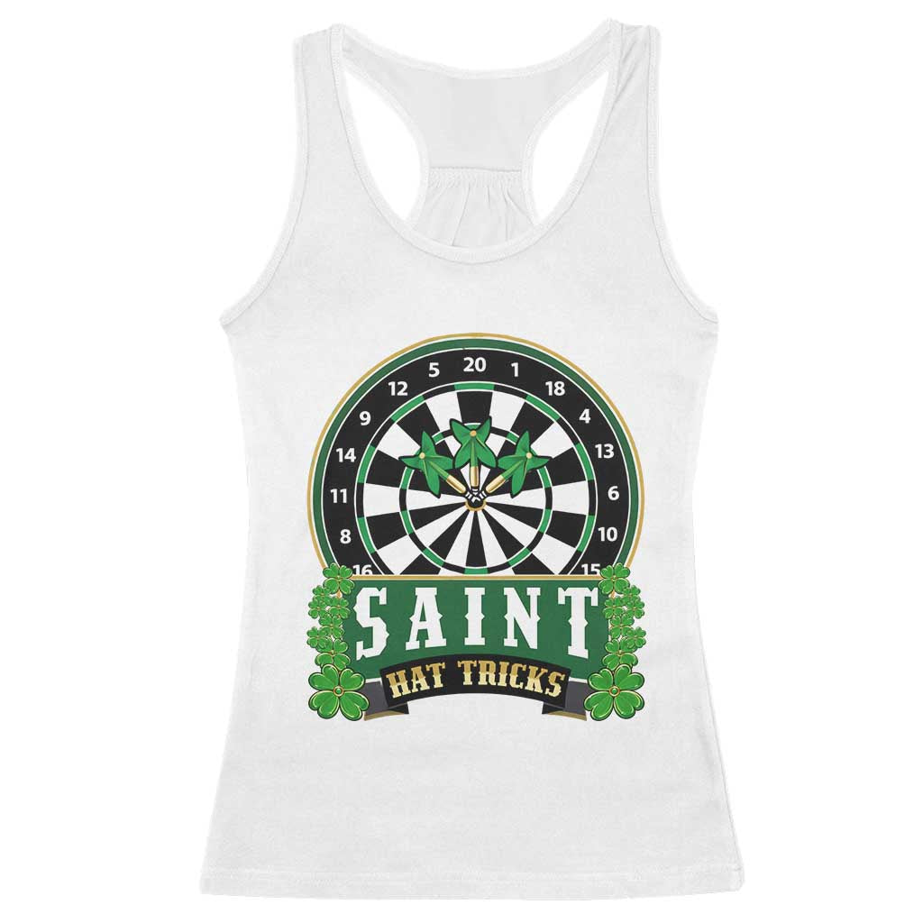 Saint Hat Tricks Racerback Tank Top St Patricks Day Dart Thrower Gift TS12 White Print Your Wear