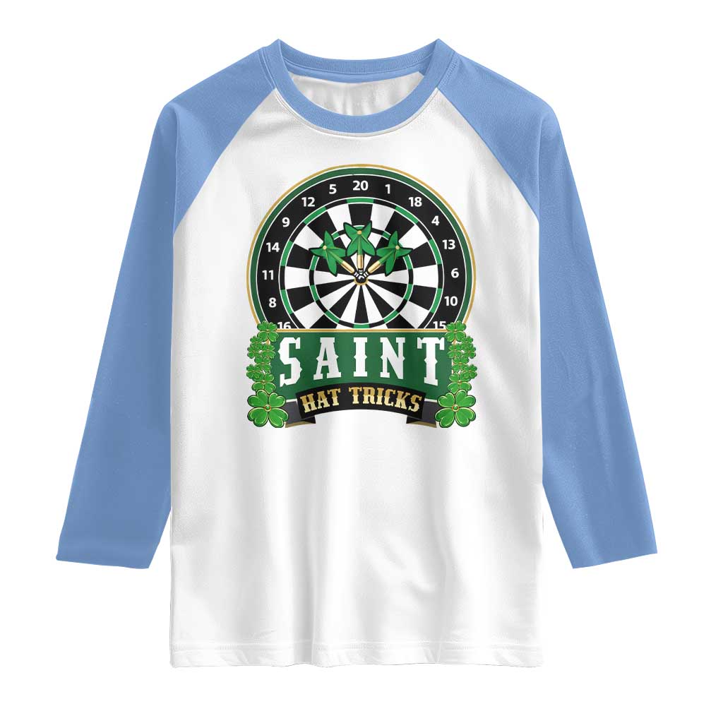 Saint Hat Tricks Raglan Shirt St Patricks Day Dart Thrower Gift TS12 White Carolina Blue Print Your Wear