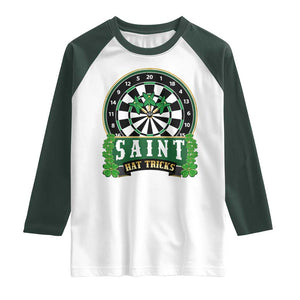 Saint Hat Tricks Raglan Shirt St Patricks Day Dart Thrower Gift TS12 White Dark Forest Green Print Your Wear