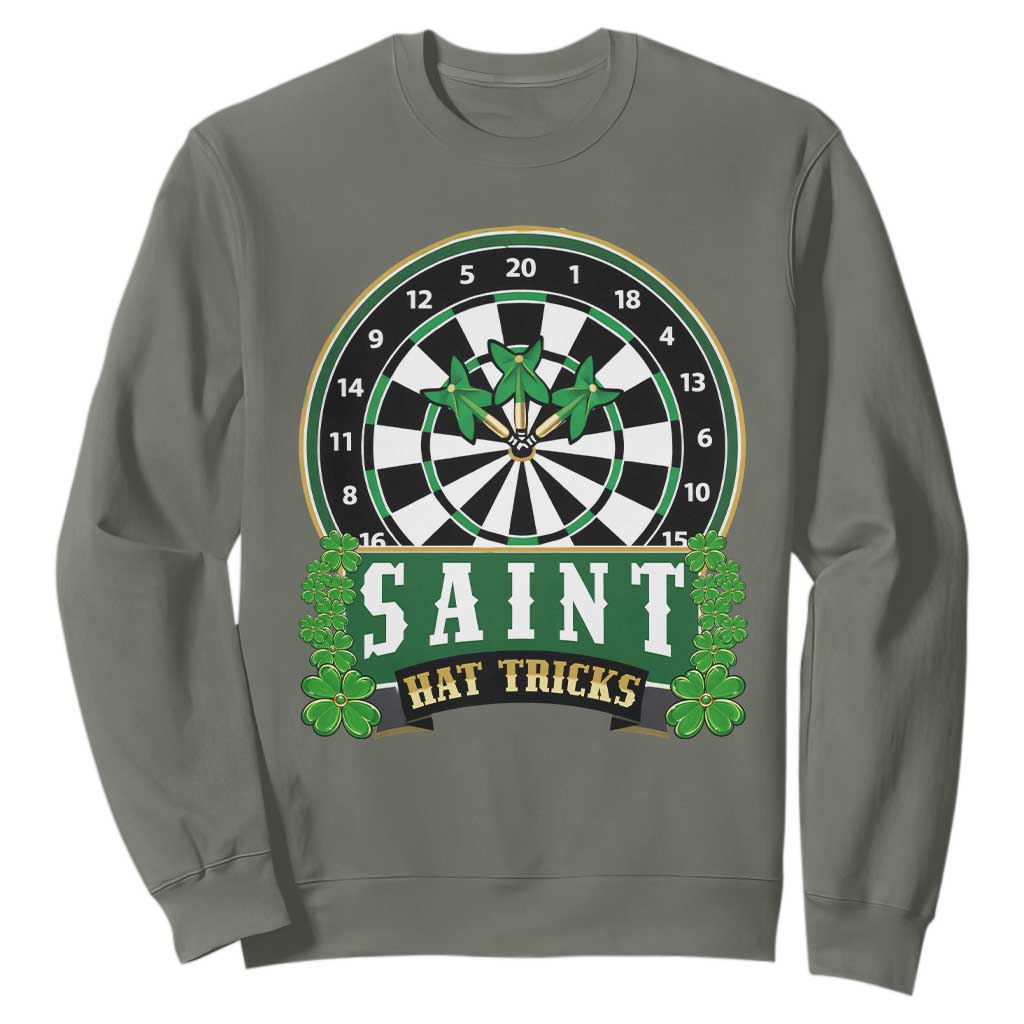 Saint Hat Tricks Sweatshirt St Patricks Day Dart Thrower Gift TS12 Military Green Print Your Wear