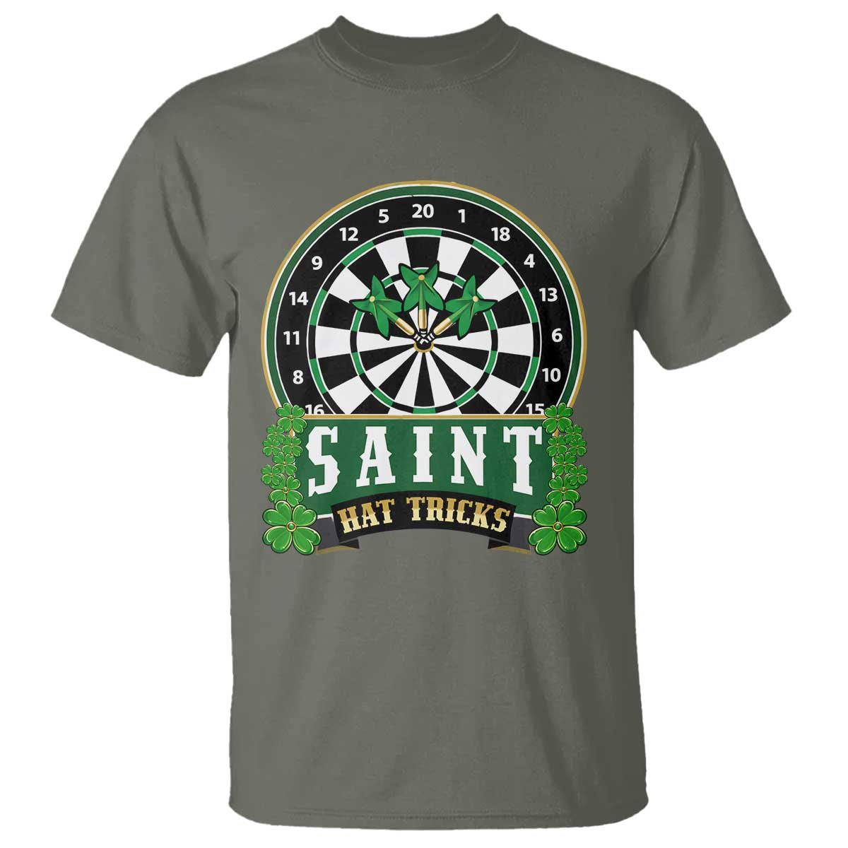 Saint Hat Tricks T Shirt St Patricks Day Dart Thrower Gift TS12 Military Green Print Your Wear