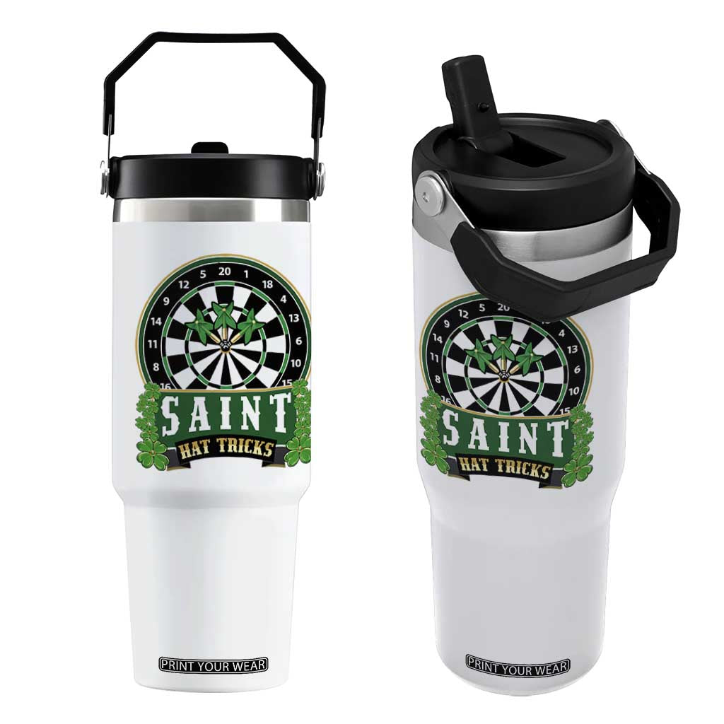 Saint Hat Tricks Flip Straw Tumbler St Patricks Day Dart Thrower Gift TS12 One Size: 30 oz White Print Your Wear