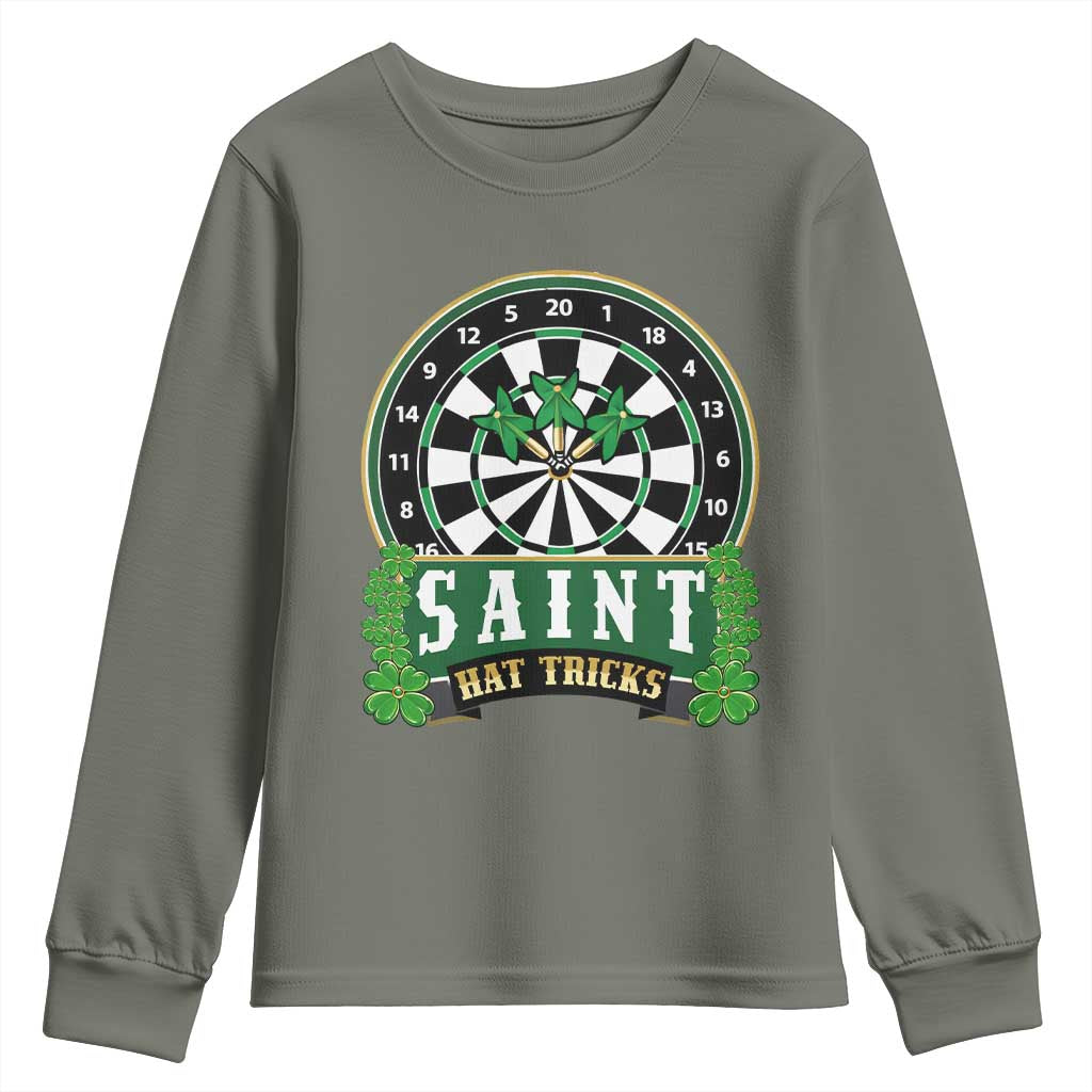 Saint Hat Tricks Youth Sweatshirt St Patricks Day Dart Thrower Gift TS12 Military Green Print Your Wear