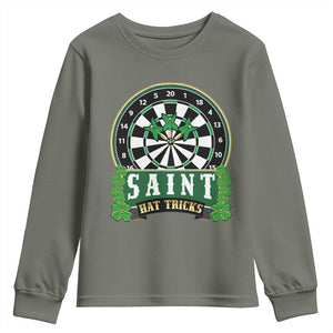 Saint Hat Tricks Youth Sweatshirt St Patricks Day Dart Thrower Gift TS12 Military Green Print Your Wear