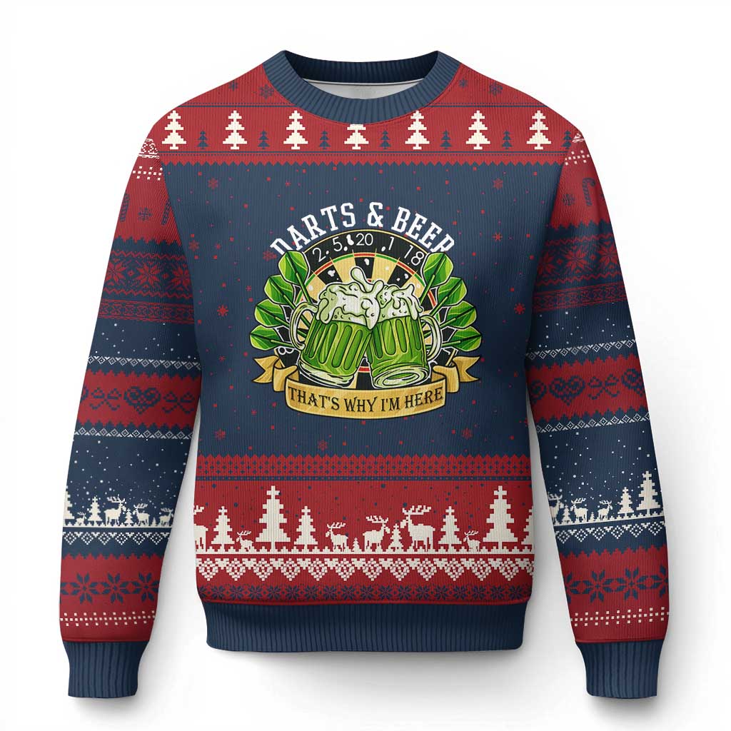 Beer And Darts St Patricks Day Gift Ugly Christmas Sweater That Is Why I Am Here TS12 Navy Red Print Your Wear