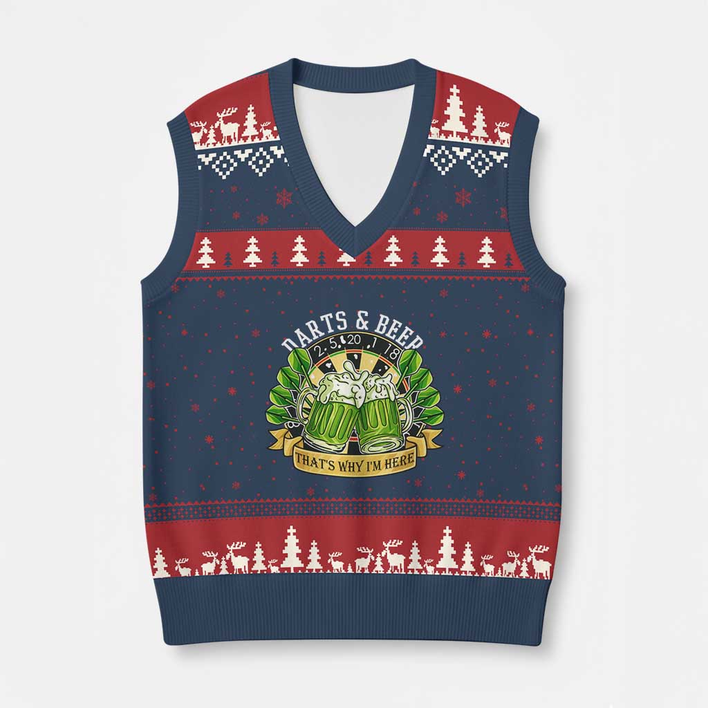 Beer And Darts St Patricks Day Gift V-Neck Knit Sweater Vest That Is Why I Am Here TS12 Navy Red Print Your Wear