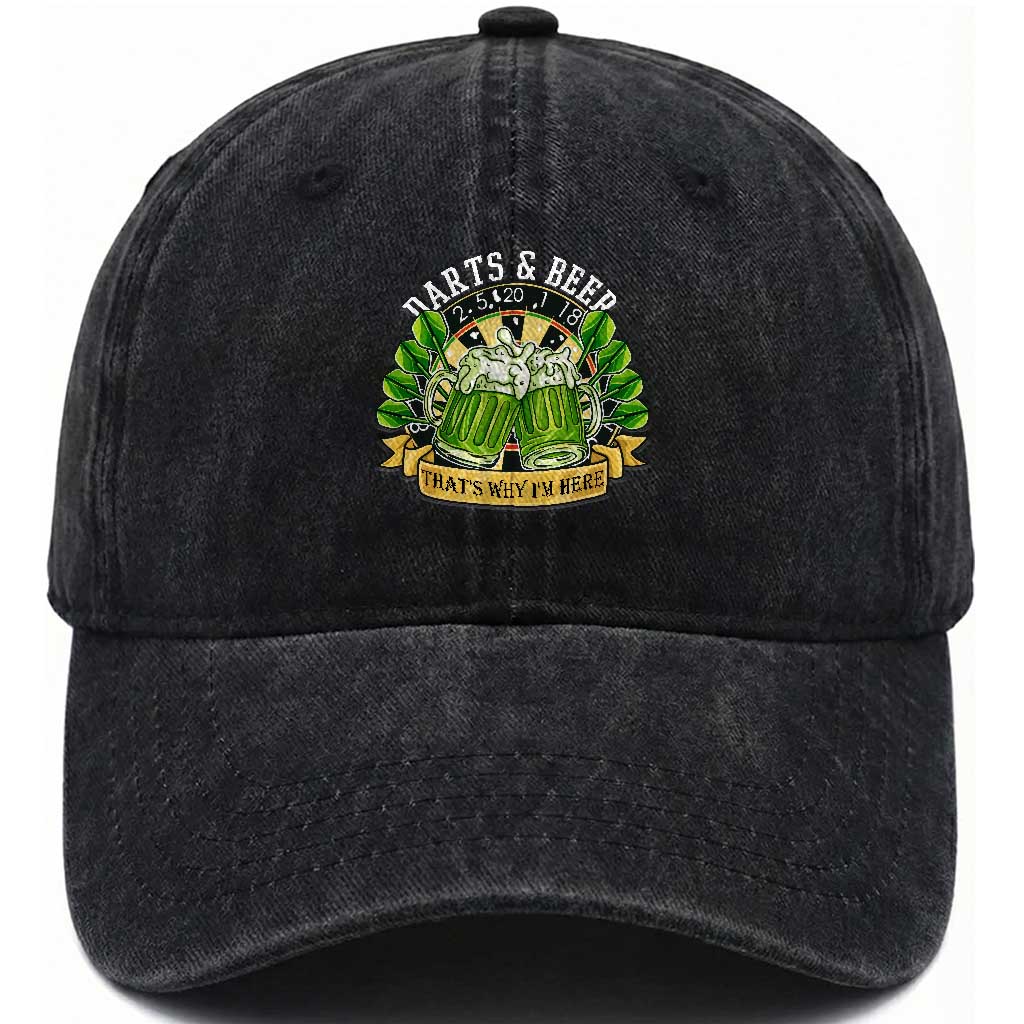 Beer And Darts St Patricks Day Gift Washed Cotton Baseball Cap That Is Why I Am Here TS12 Print Your Wear