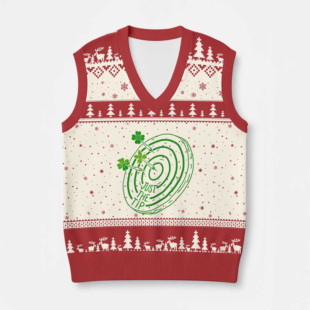 Dirty Humor Dartist St Patricks Day Gift V-Neck Knit Sweater Vest Just The Tip TS12 Beige Red Print Your Wear