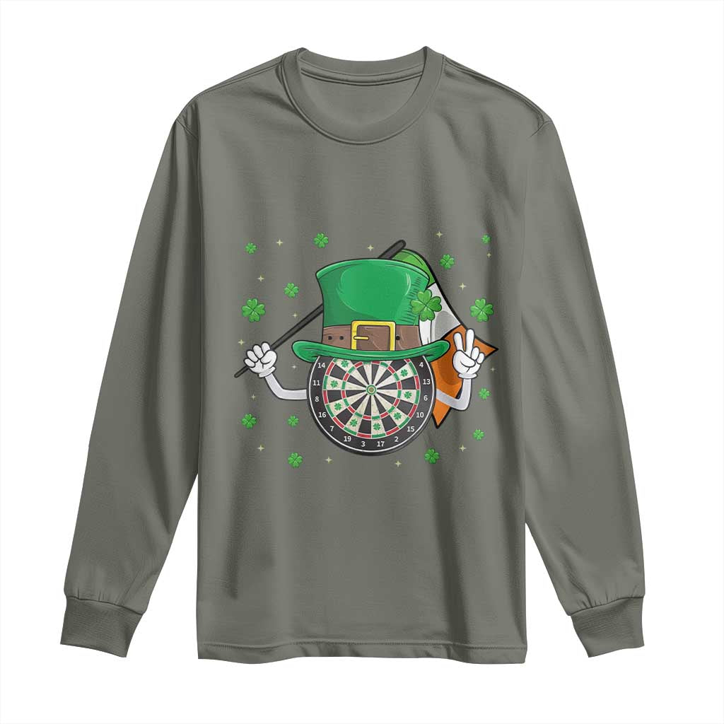 Lucky Darts Board With Irish Flag Long Sleeve Shirt St Patricks Day Gift TS12 Military Green Print Your Wear