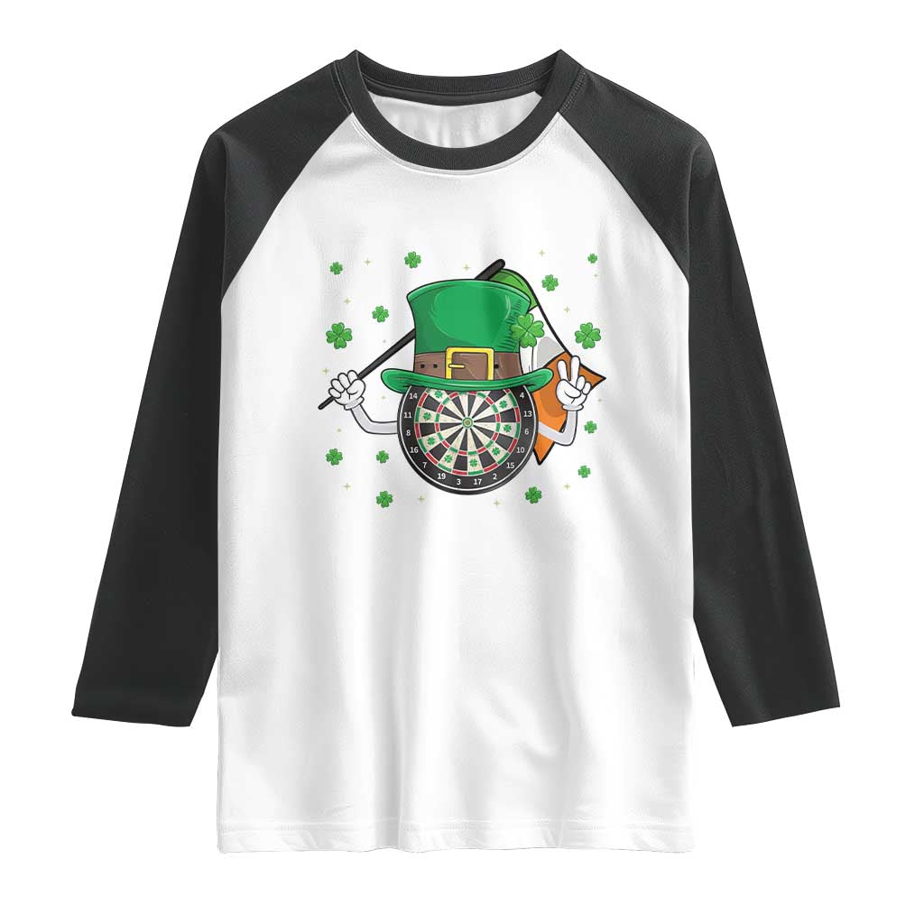 Lucky Darts Board With Irish Flag Raglan Shirt St Patricks Day Gift TS12 White Black Print Your Wear