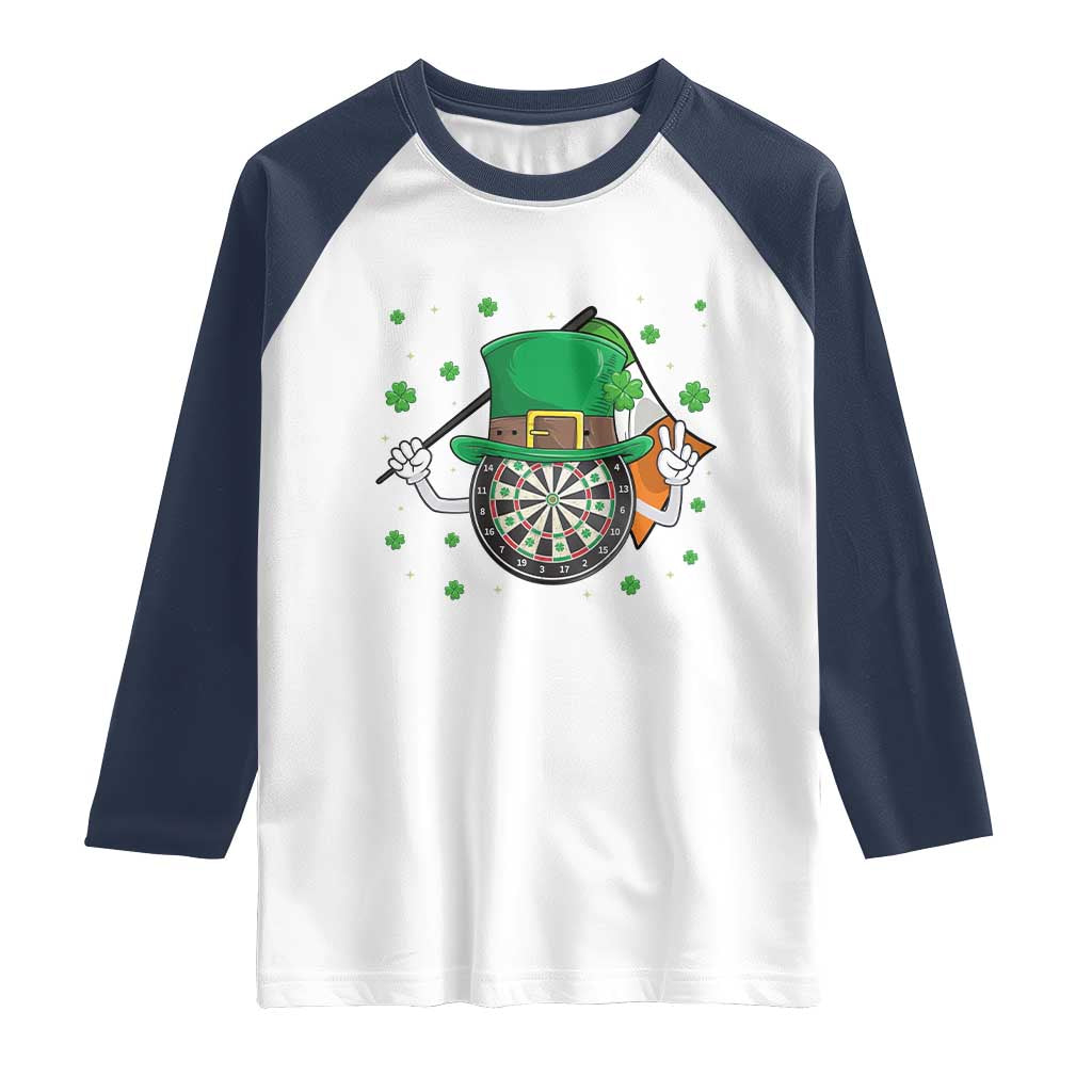 Lucky Darts Board With Irish Flag Raglan Shirt St Patricks Day Gift TS12 White Navy Print Your Wear