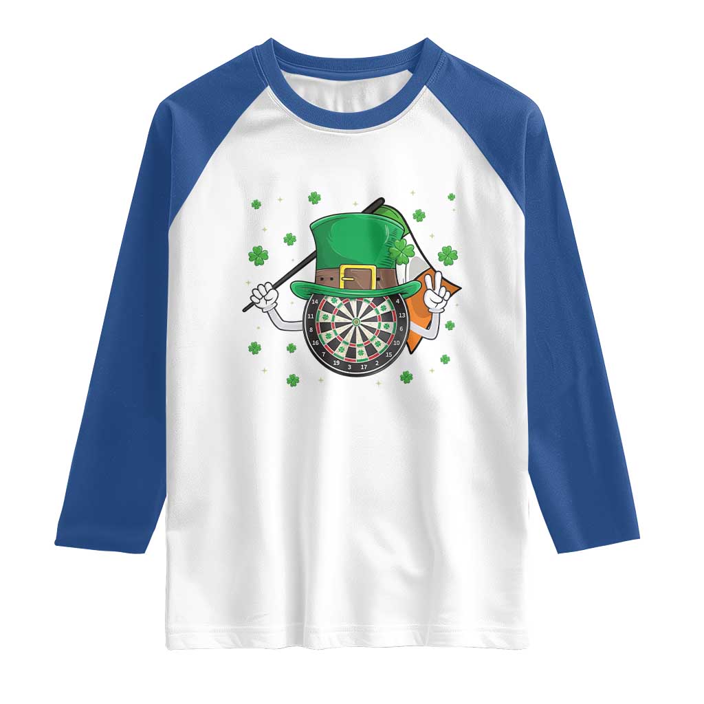 Lucky Darts Board With Irish Flag Raglan Shirt St Patricks Day Gift TS12 White Royal Print Your Wear