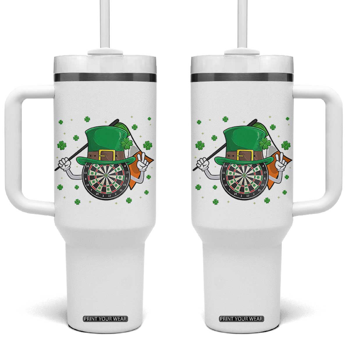 Lucky Darts Board With Irish Flag Tumbler With Handle St Patricks Day Gift TS12 One Size: 40 oz White Print Your Wear