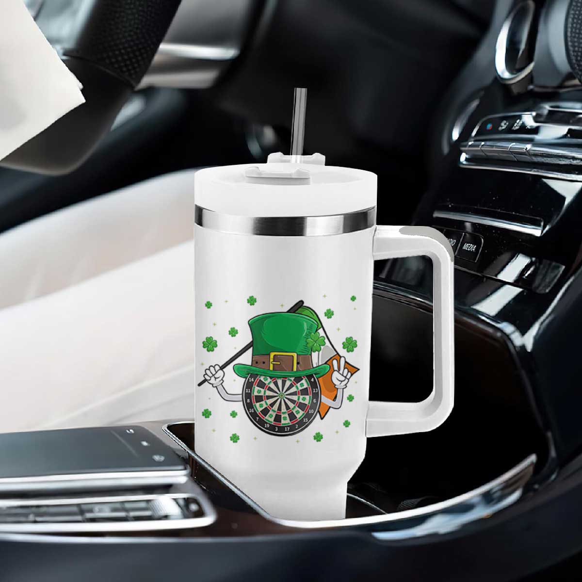 Lucky Darts Board With Irish Flag Tumbler With Handle St Patricks Day Gift TS12 Print Your Wear