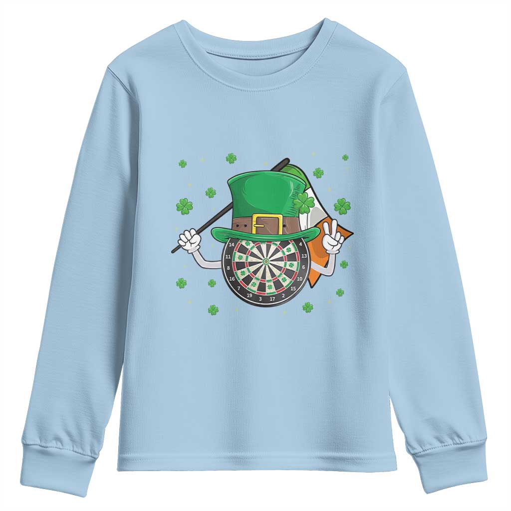 Lucky Darts Board With Irish Flag Youth Sweatshirt St Patricks Day Gift TS12 Light Blue Print Your Wear
