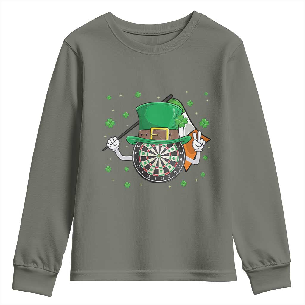 Lucky Darts Board With Irish Flag Youth Sweatshirt St Patricks Day Gift TS12 Military Green Print Your Wear