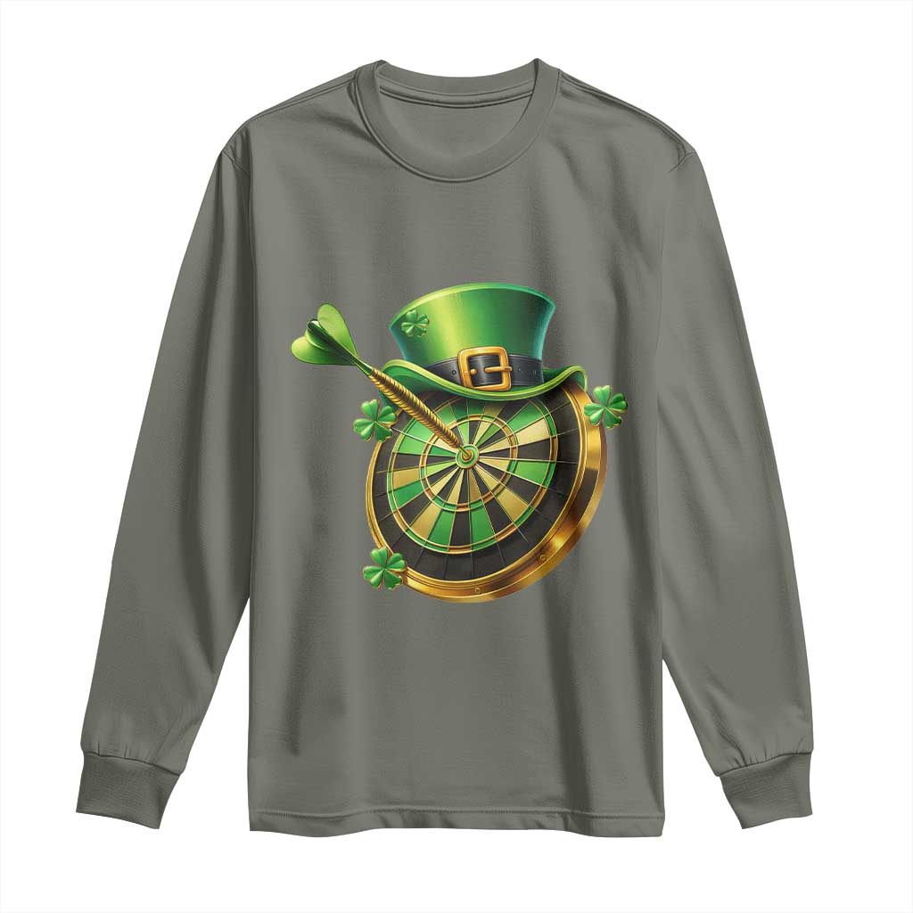 St Patricks Day Irish Darts Board Celebration Gift Long Sleeve Shirt TS12 Military Green Print Your Wear