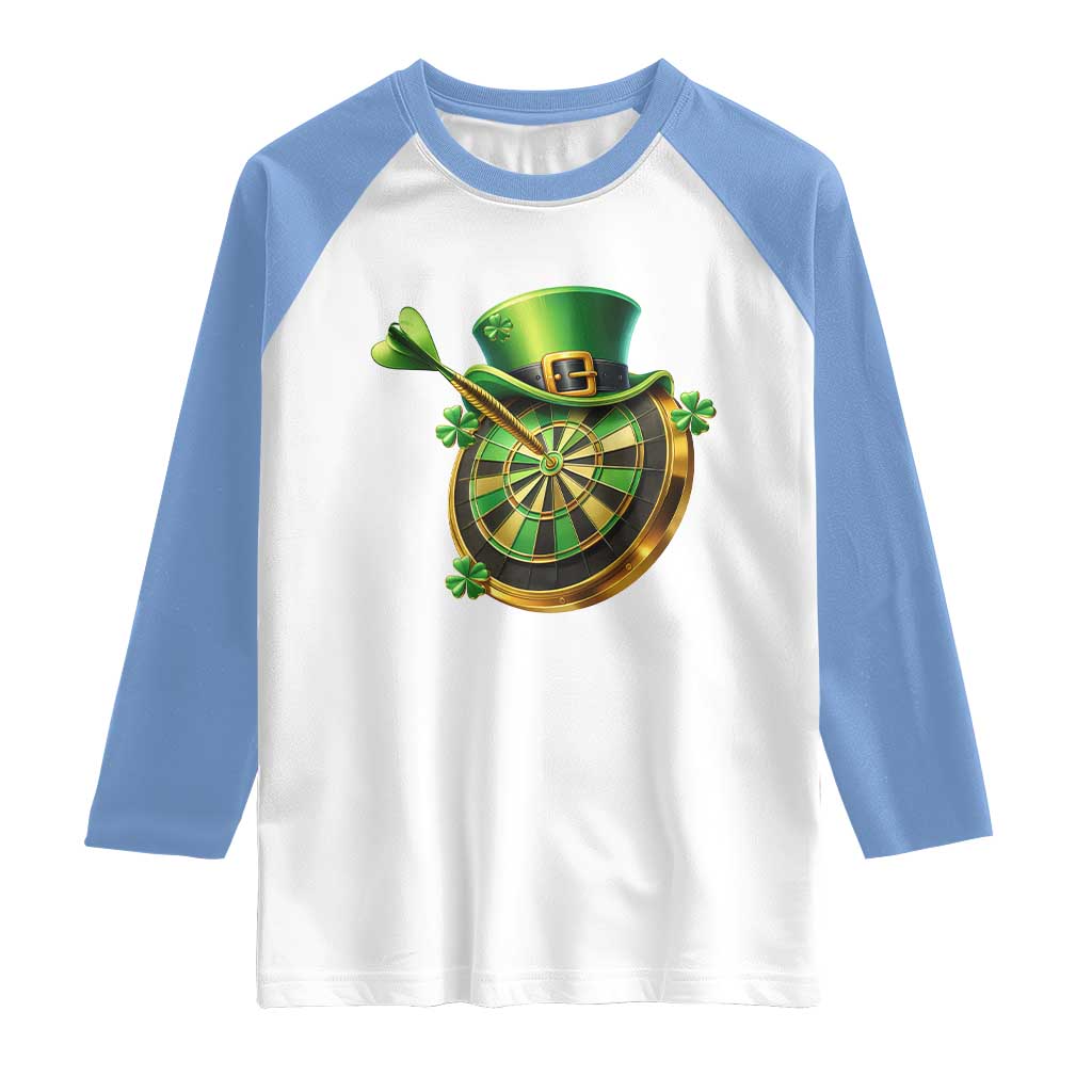 St Patricks Day Irish Darts Board Celebration Gift Raglan Shirt TS12 White Carolina Blue Print Your Wear