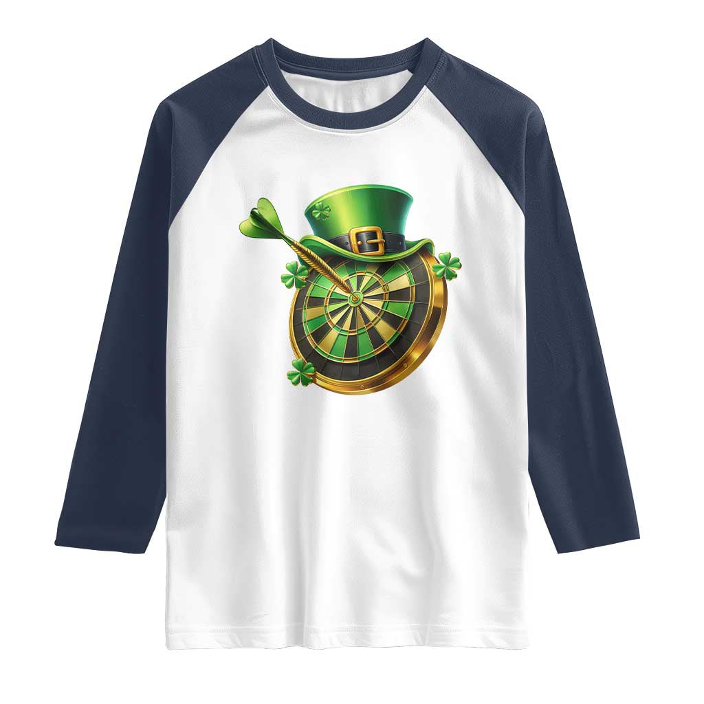 St Patricks Day Irish Darts Board Celebration Gift Raglan Shirt TS12 White Navy Print Your Wear