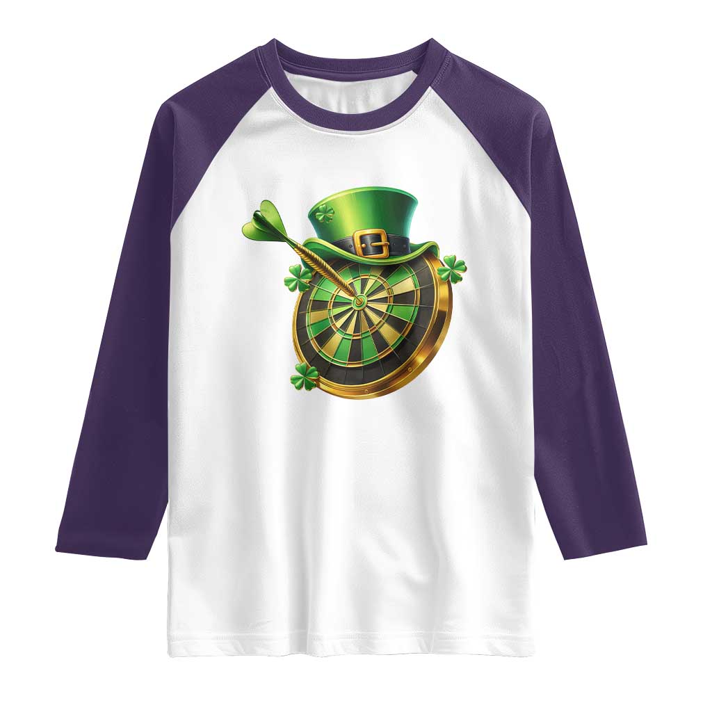 St Patricks Day Irish Darts Board Celebration Gift Raglan Shirt TS12 White Purple Print Your Wear