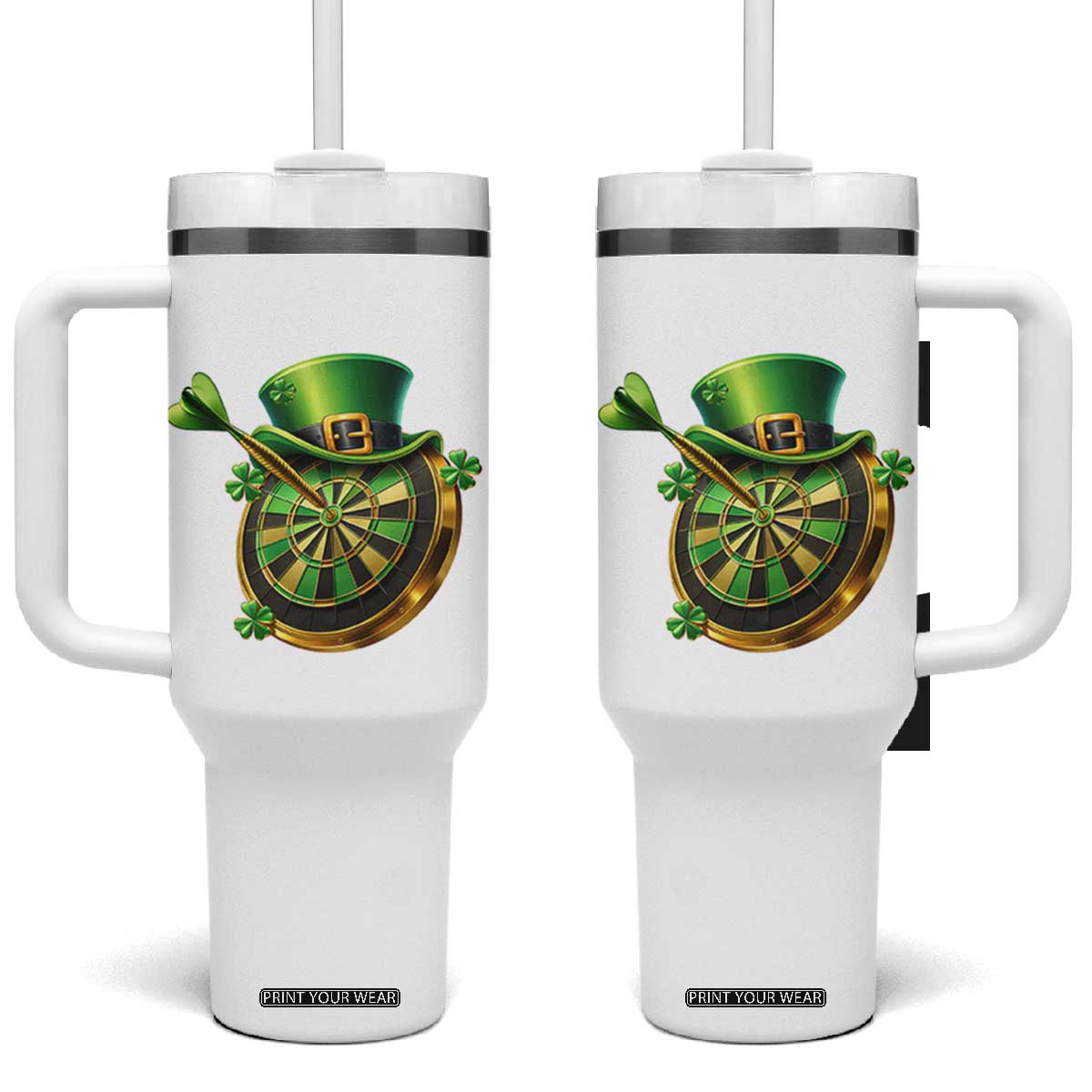 St Patricks Day Irish Darts Board Celebration Gift Tumbler With Handle TS12 One Size: 40 oz White Print Your Wear