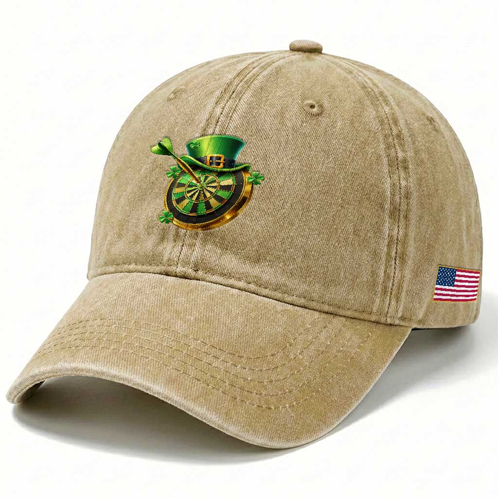 St Patricks Day Irish Darts Board Celebration Gift Washed Cotton Baseball Cap TS12 Print Your Wear