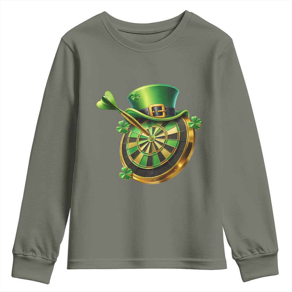 St Patricks Day Irish Darts Board Celebration Gift Youth Sweatshirt TS12 Military Green Print Your Wear