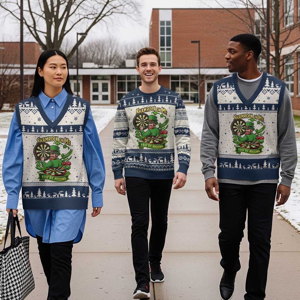 Shamrock On Me Youre Missing V-Neck Knit Sweater Vest St Patricks Day Darts Player Gift TS12 Beige Navy Print Your Wear