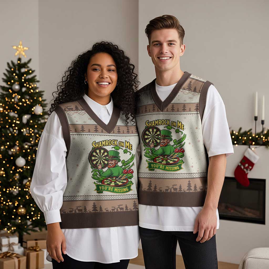 Shamrock On Me Youre Missing V-Neck Knit Sweater Vest St Patricks Day Darts Player Gift TS12 Mocha Mousse Print Your Wear