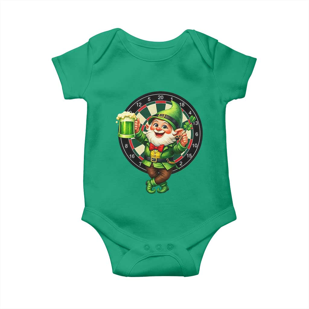 Cheerful Gnome Playing Darts Baby Onesie St Patricks Day Gift TS12 Irish Green Print Your Wear