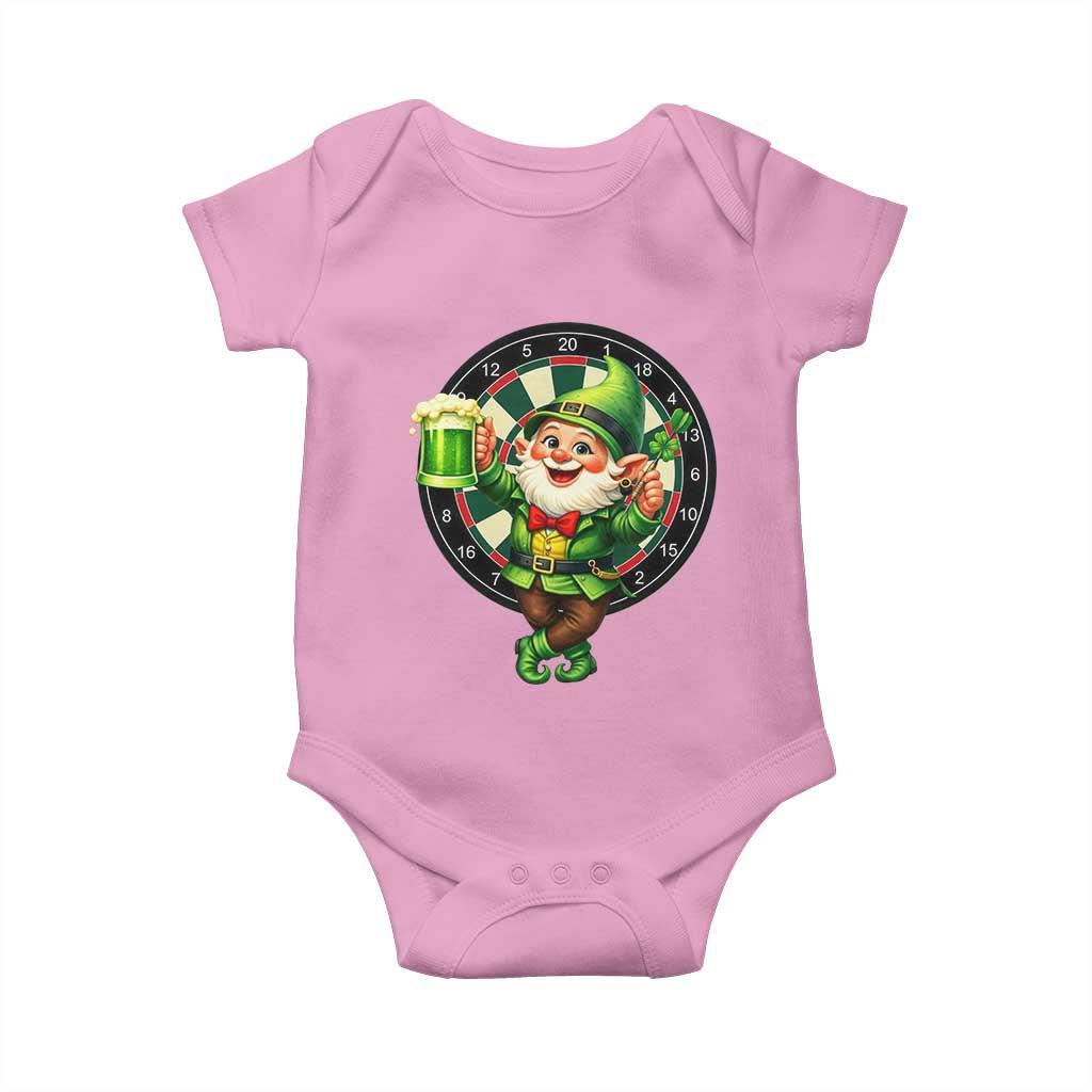 Cheerful Gnome Playing Darts Baby Onesie St Patricks Day Gift TS12 Light Pink Print Your Wear