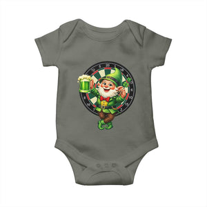 Cheerful Gnome Playing Darts Baby Onesie St Patricks Day Gift TS12 Military Green Print Your Wear