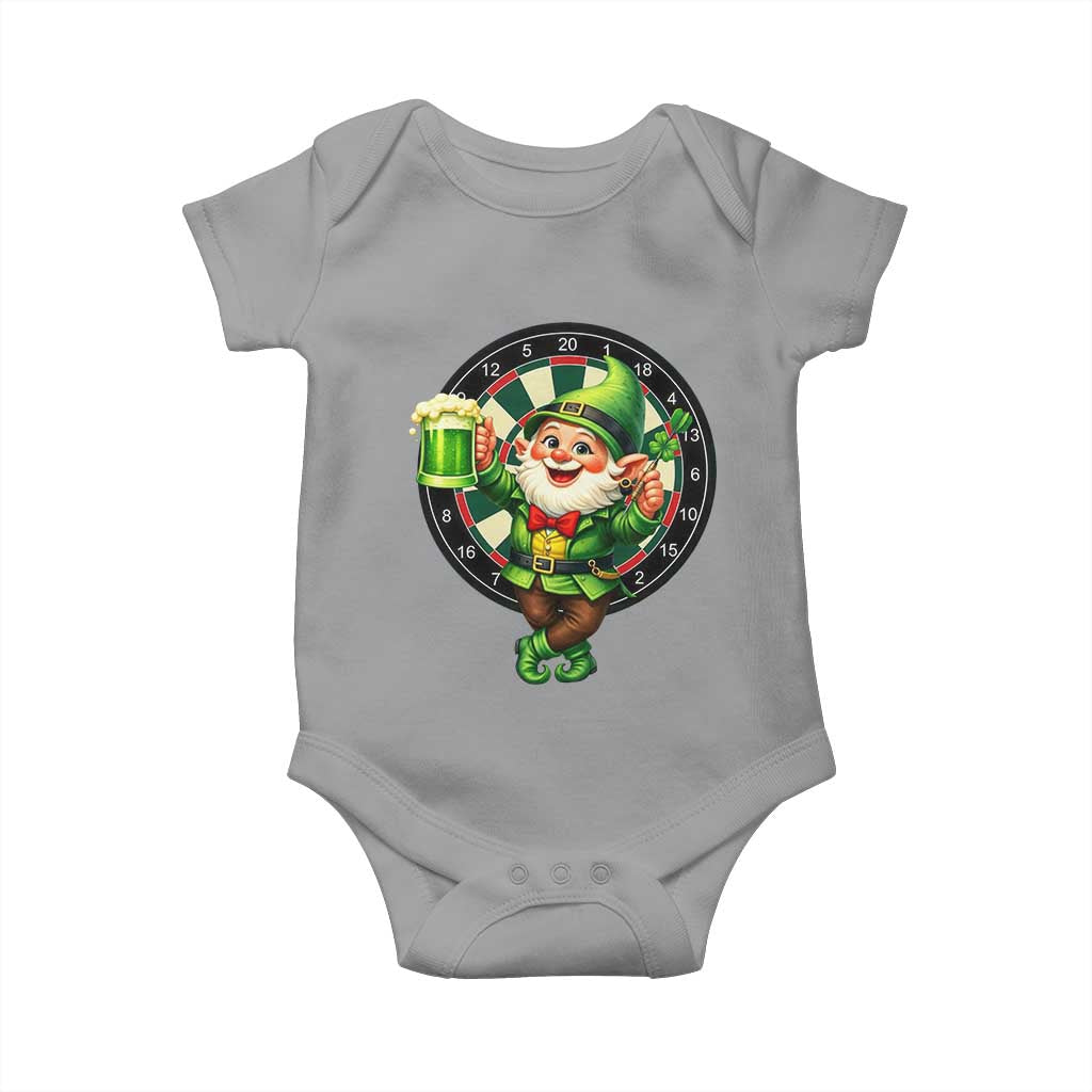 Cheerful Gnome Playing Darts Baby Onesie St Patricks Day Gift TS12 Sport Gray Print Your Wear