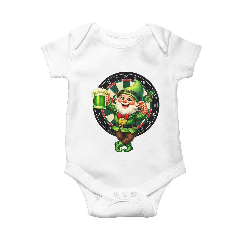 Cheerful Gnome Playing Darts Baby Onesie St Patricks Day Gift TS12 White Print Your Wear