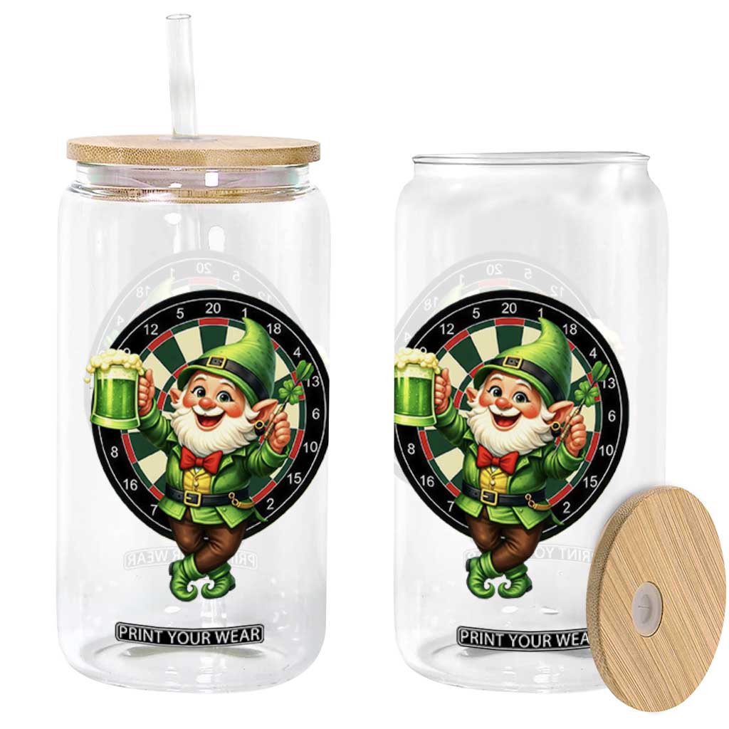 Cheerful Gnome Playing Darts Glass Can St Patricks Day Gift TS12 Print Your Wear