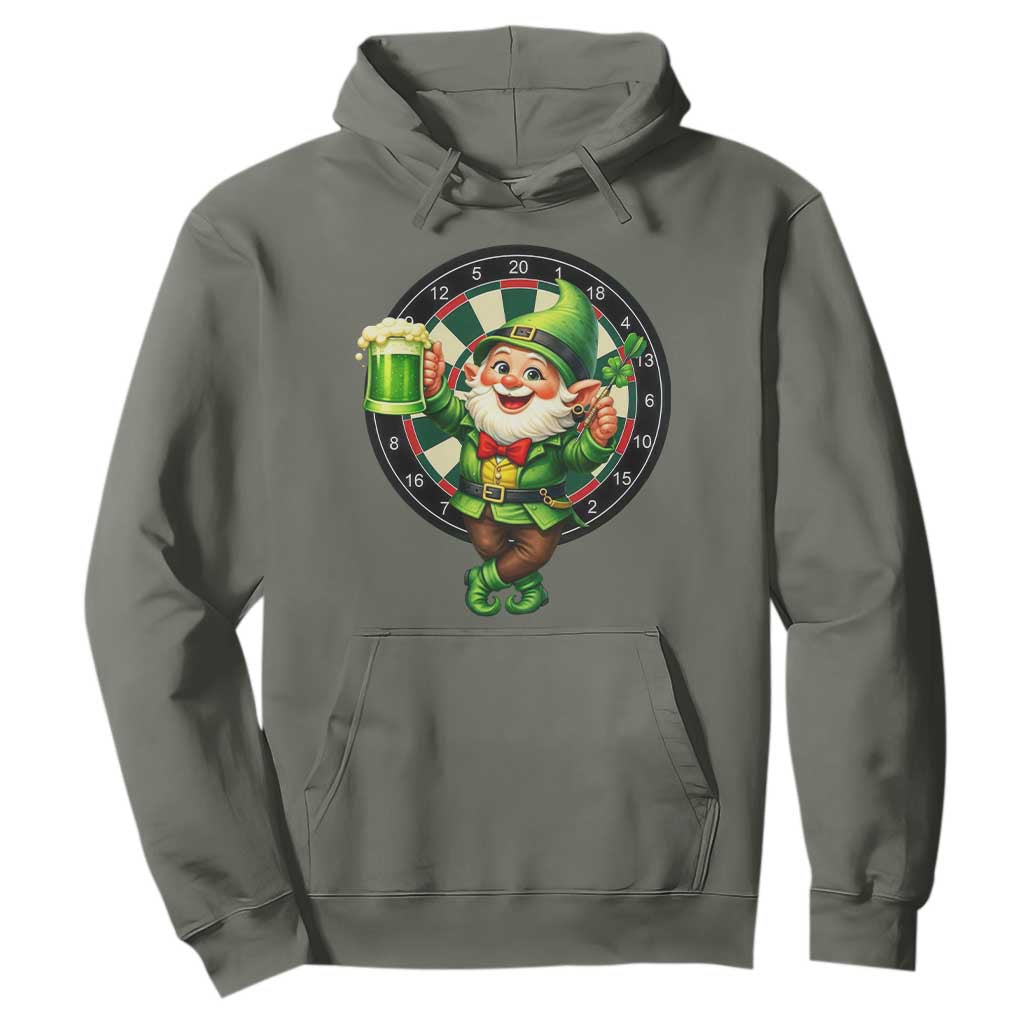 Cheerful Gnome Playing Darts Hoodie St Patricks Day Gift TS12 Military Green Print Your Wear