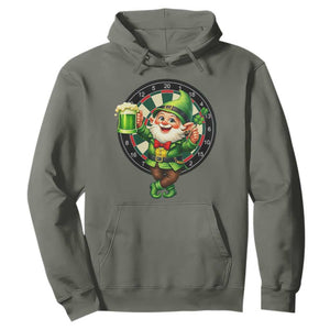 Cheerful Gnome Playing Darts Hoodie St Patricks Day Gift TS12 Military Green Print Your Wear