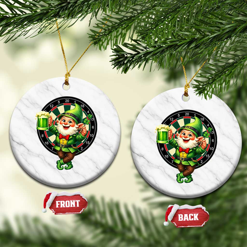 Cheerful Gnome Playing Darts Ceramic Ornament St Patricks Day Gift TS12 1pc White Marble Print Your Wear