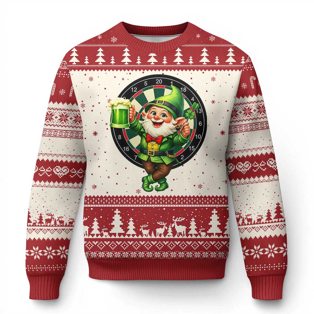 Cheerful Gnome Playing Darts Ugly Christmas Sweater St Patricks Day Gift TS12 Beige Red Print Your Wear