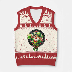 Cheerful Gnome Playing Darts V-Neck Knit Sweater Vest St Patricks Day Gift TS12 Beige Red Print Your Wear