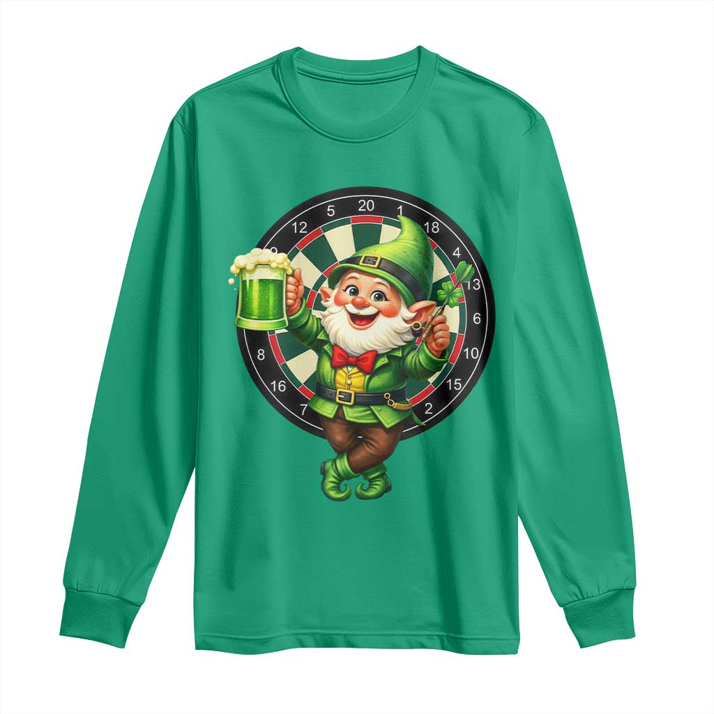 Cheerful Gnome Playing Darts Long Sleeve Shirt St Patricks Day Gift TS12 Irish Green Print Your Wear