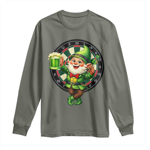 Cheerful Gnome Playing Darts Long Sleeve Shirt St Patricks Day Gift TS12 Military Green Print Your Wear