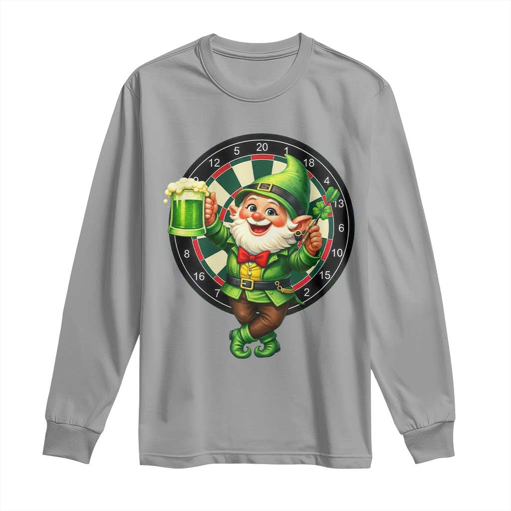 Cheerful Gnome Playing Darts Long Sleeve Shirt St Patricks Day Gift TS12 Sport Gray Print Your Wear