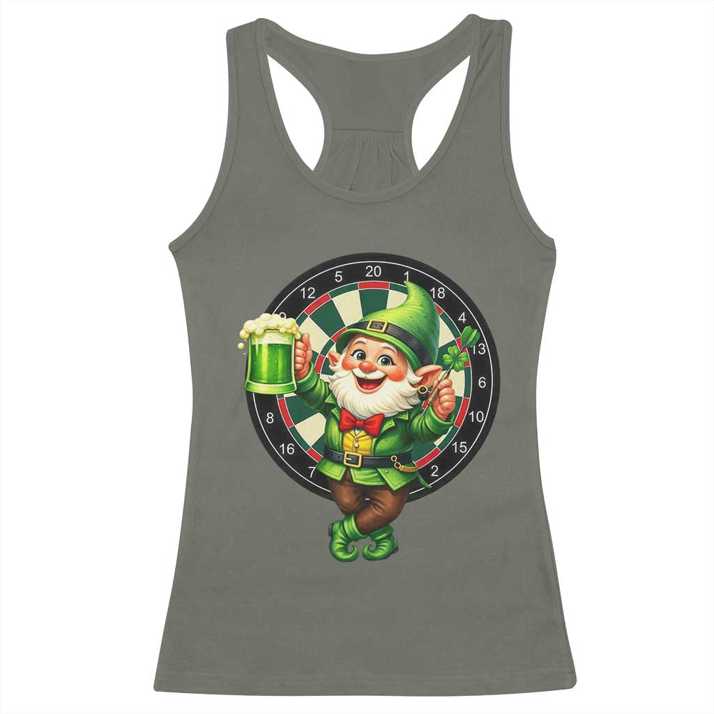 Cheerful Gnome Playing Darts Racerback Tank Top St Patricks Day Gift TS12 Military Green Print Your Wear