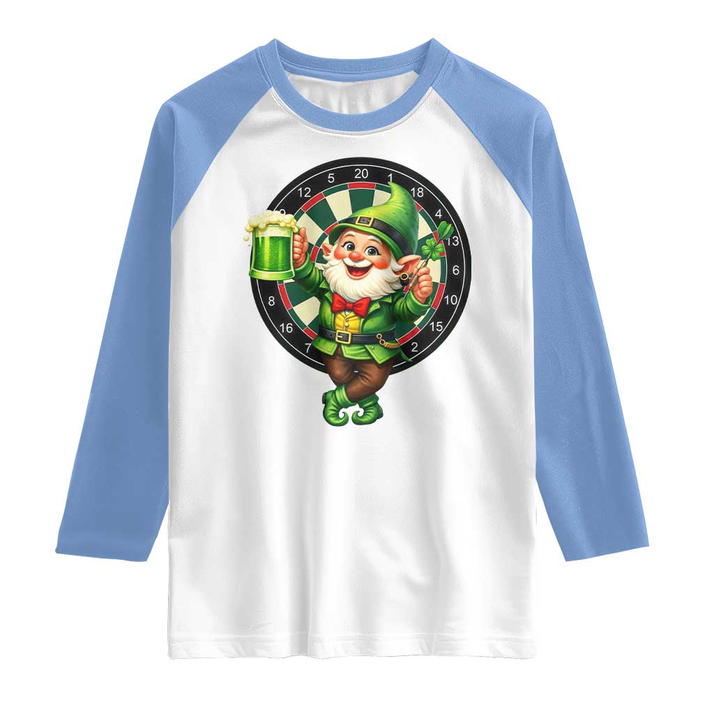 Cheerful Gnome Playing Darts Raglan Shirt St Patricks Day Gift TS12 White Carolina Blue Print Your Wear