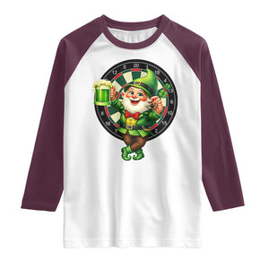 Cheerful Gnome Playing Darts Raglan Shirt St Patricks Day Gift TS12 White Maroon Print Your Wear