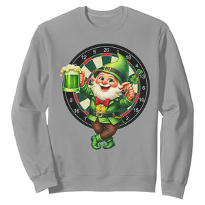 Cheerful Gnome Playing Darts Sweatshirt St Patricks Day Gift TS12 Sport Gray Print Your Wear