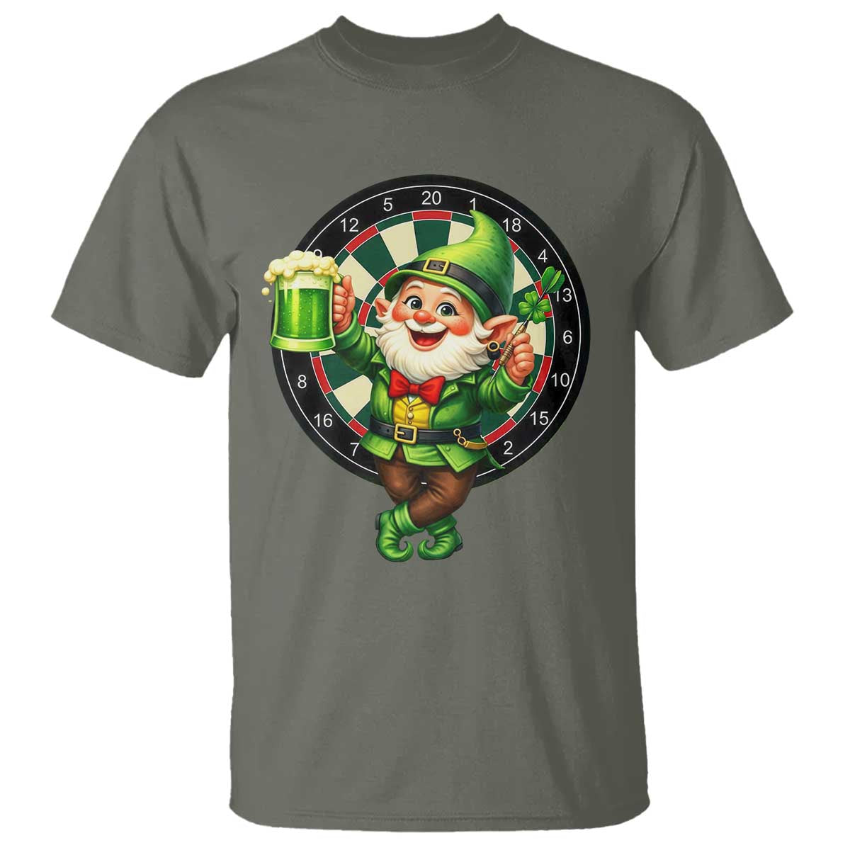 Cheerful Gnome Playing Darts T Shirt St Patricks Day Gift TS12 Military Green Print Your Wear
