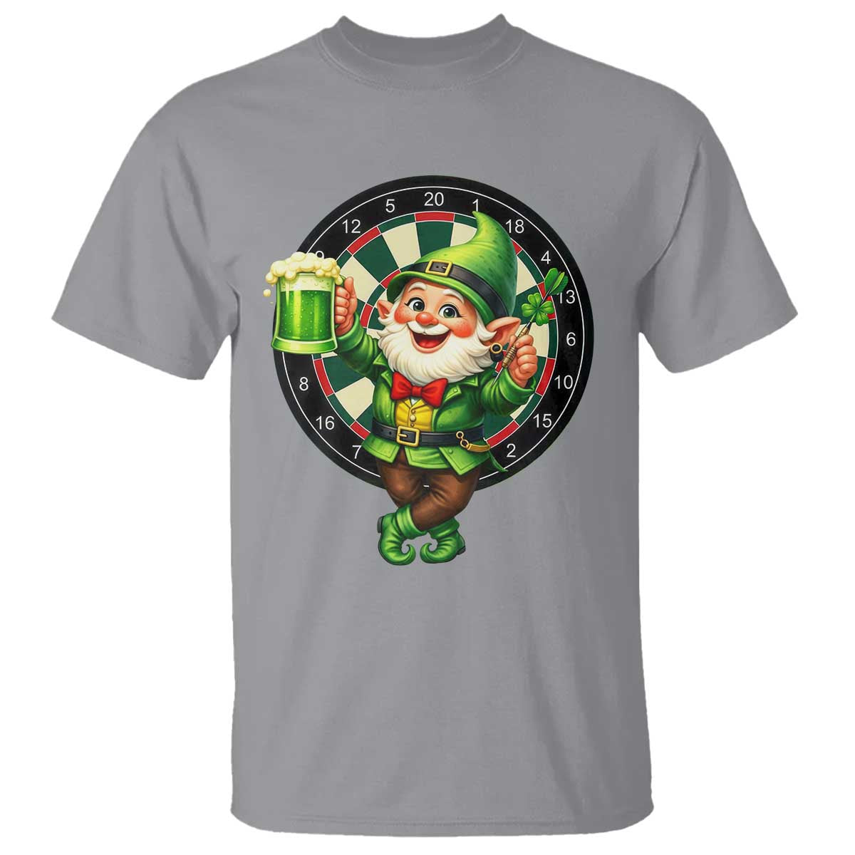 Cheerful Gnome Playing Darts T Shirt St Patricks Day Gift TS12 Sport Gray Print Your Wear