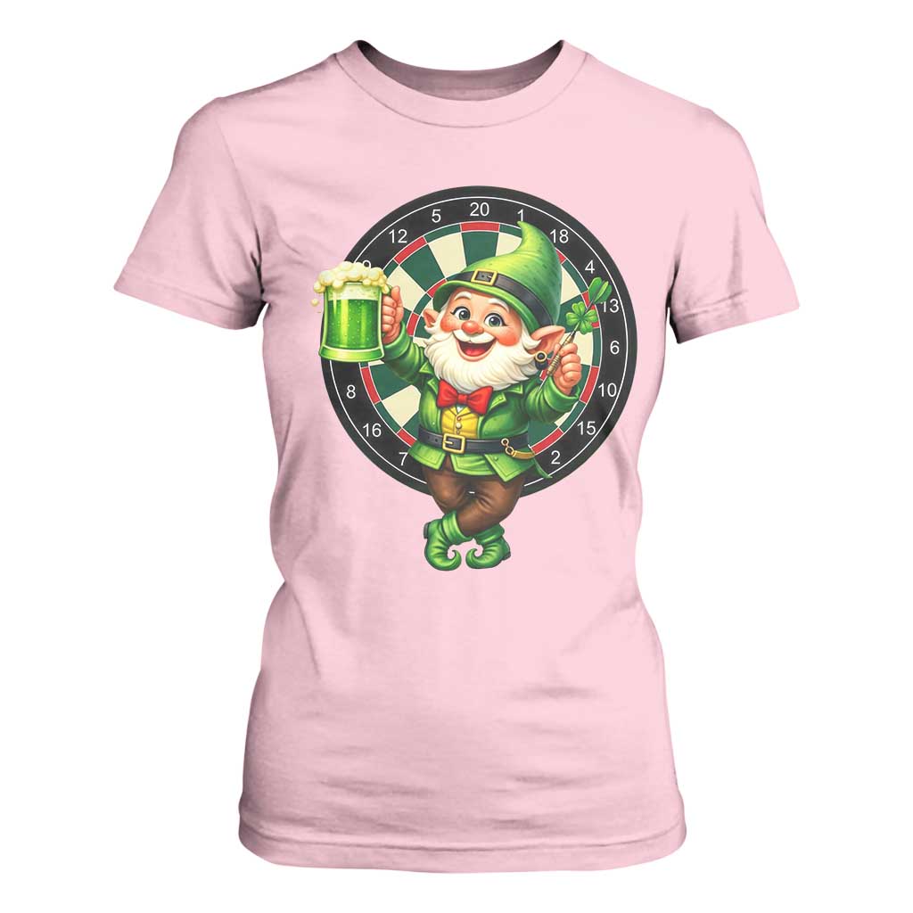 Cheerful Gnome Playing Darts T Shirt For Women St Patricks Day Gift TS12 Light Pink Print Your Wear